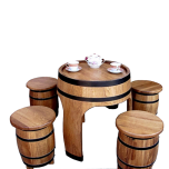 Oak barrel table with 4 stools